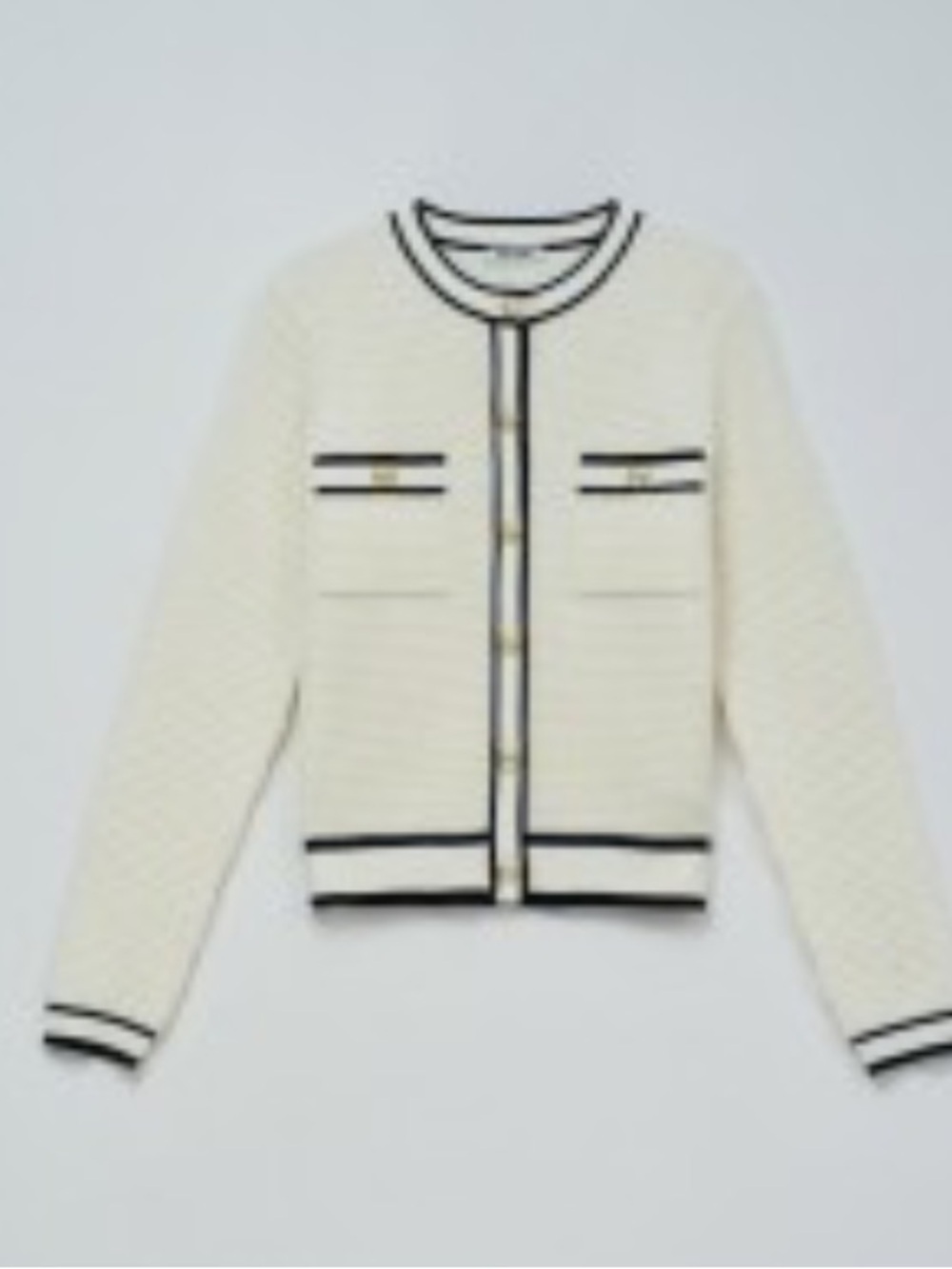 Classic White Knit Cardigan with Navy Trim – Button Front size medium - Picture 5 of 17